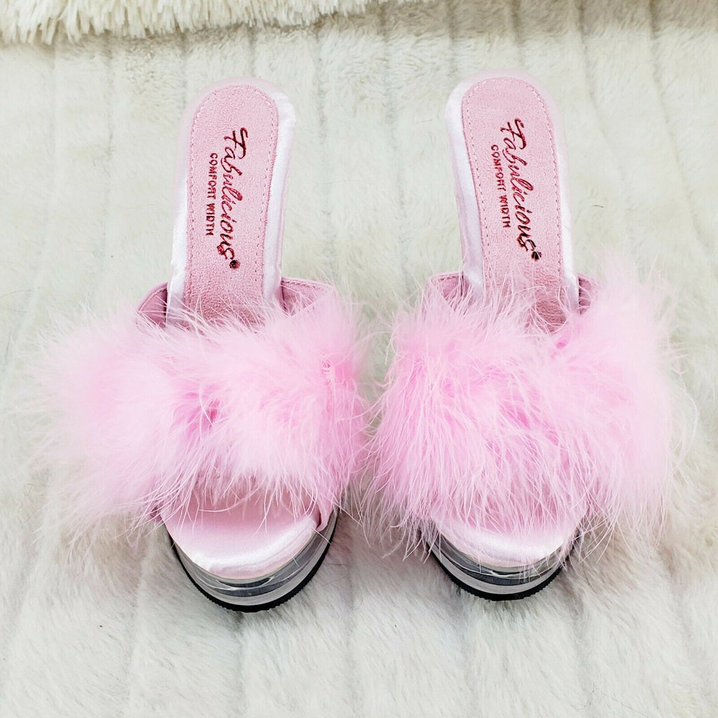 Majesty 501 Marabou Feather Slip On Platform Sandals 6" Stiletto Heel Shoes Pink - Totally Wicked Footwear