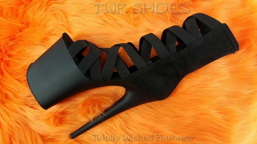 Flamingo 800-24 Elastic Strap 8" Heel Platform Shoes Black Size 7 - 12 NY - Totally Wicked Footwear