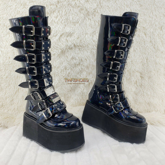 Damned 318 Multi Strap Goth Punk 3.5" Platform Boot Black Patent Restocked NY - Totally Wicked Footwear