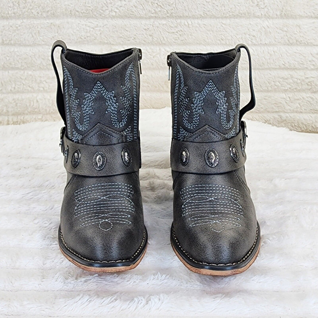 Wild West Black Distressed Western Cowgirl Pull On Ankle Boots - Totally Wicked Footwear