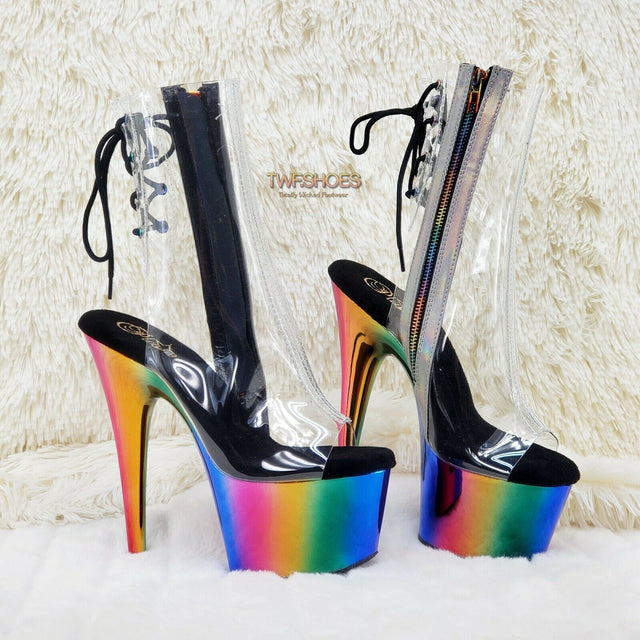 Adore 1018RC Rainbow Chromed 7" Platform Heel Ankle Boots US Size 6 NY - Totally Wicked Footwear