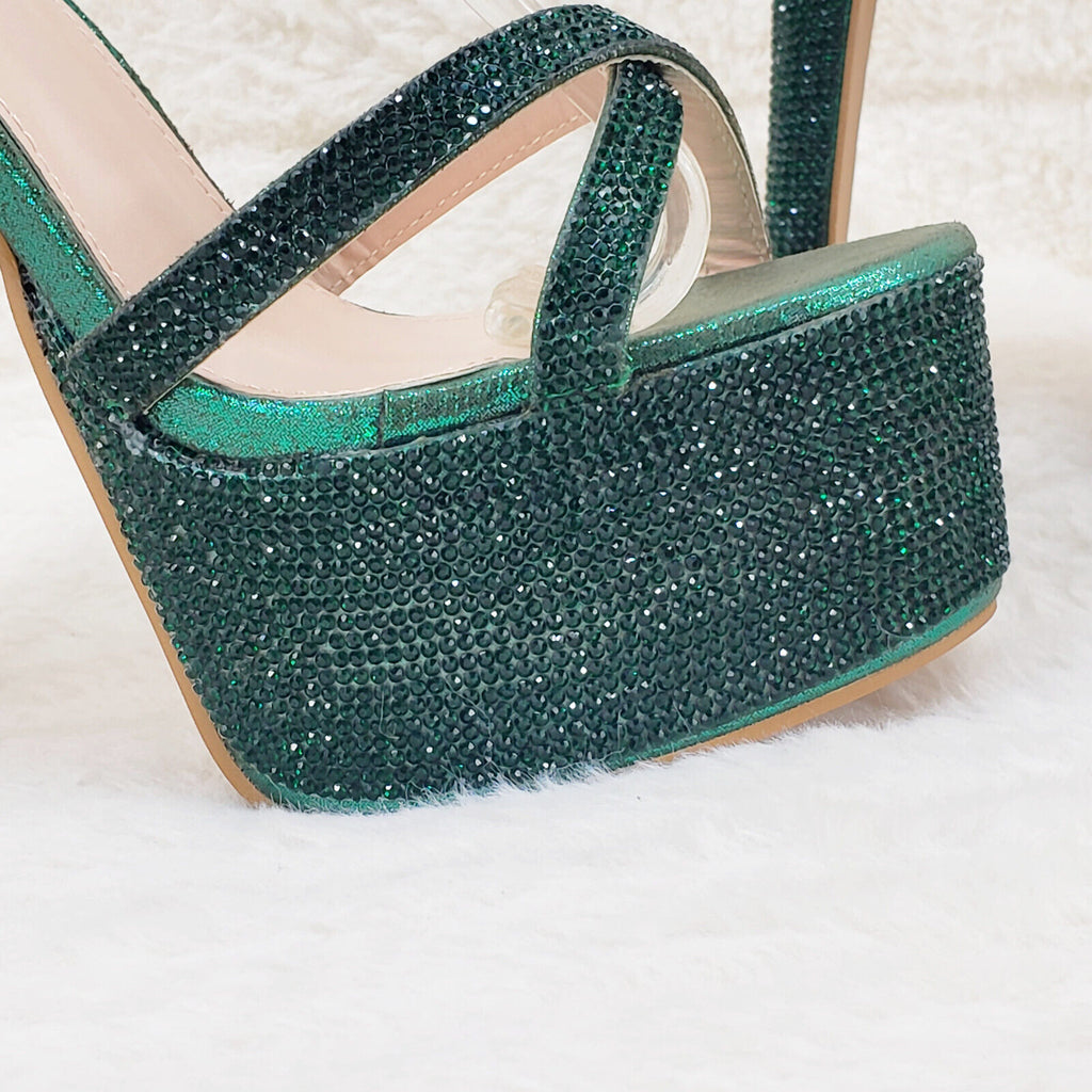 Bejeweled Pioneer Emerald Green Sparkling Rhinestone Platform 6.5" Heels Shoes - Totally Wicked Footwear