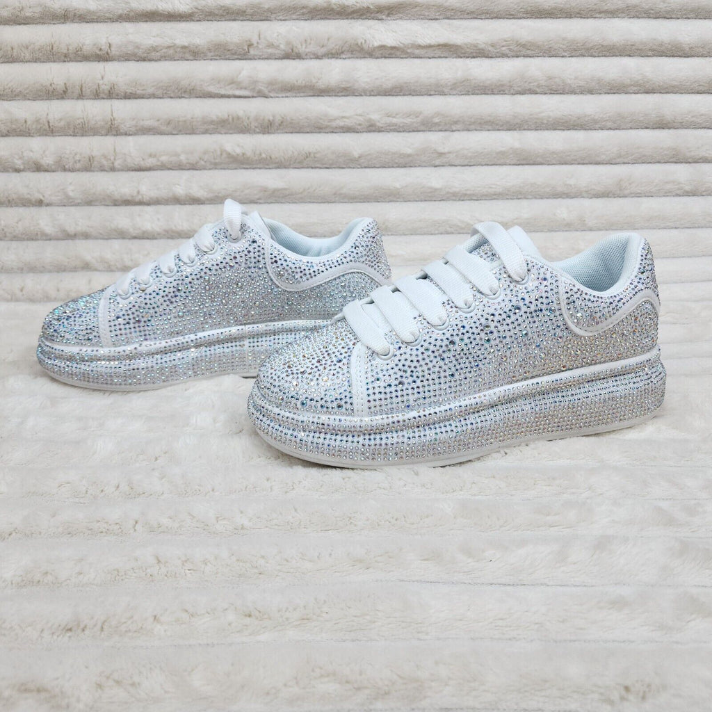 Dazzle Cush White Rhinestone Platform Sneakers Tennis Shoes - Totally Wicked Footwear