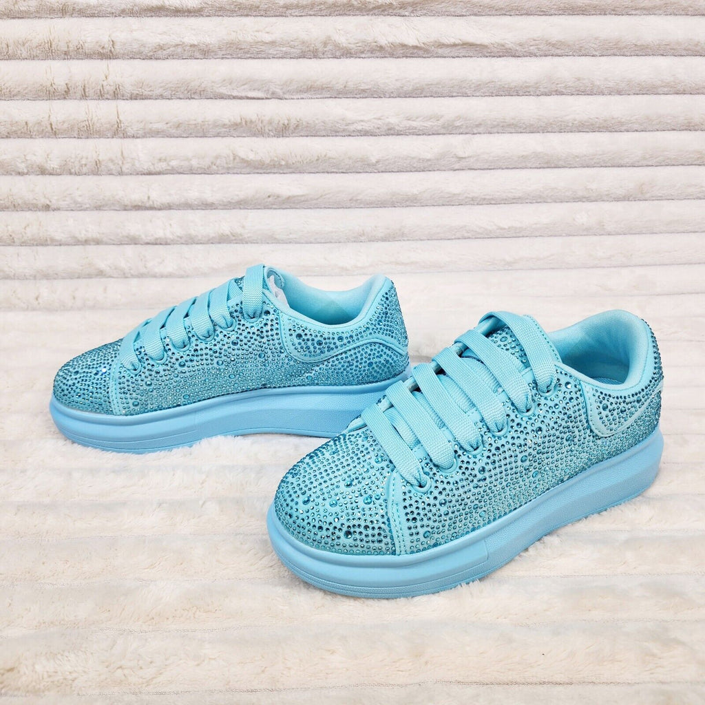 Cush Baby Blue Rhinestone Sneakers Tennis Shoes - Totally Wicked Footwear