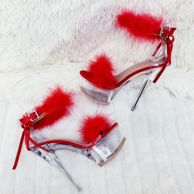 Red Marabou Feather Platform Shoes Sandals 6" High Heel Sandals Shoes - Totally Wicked Footwear