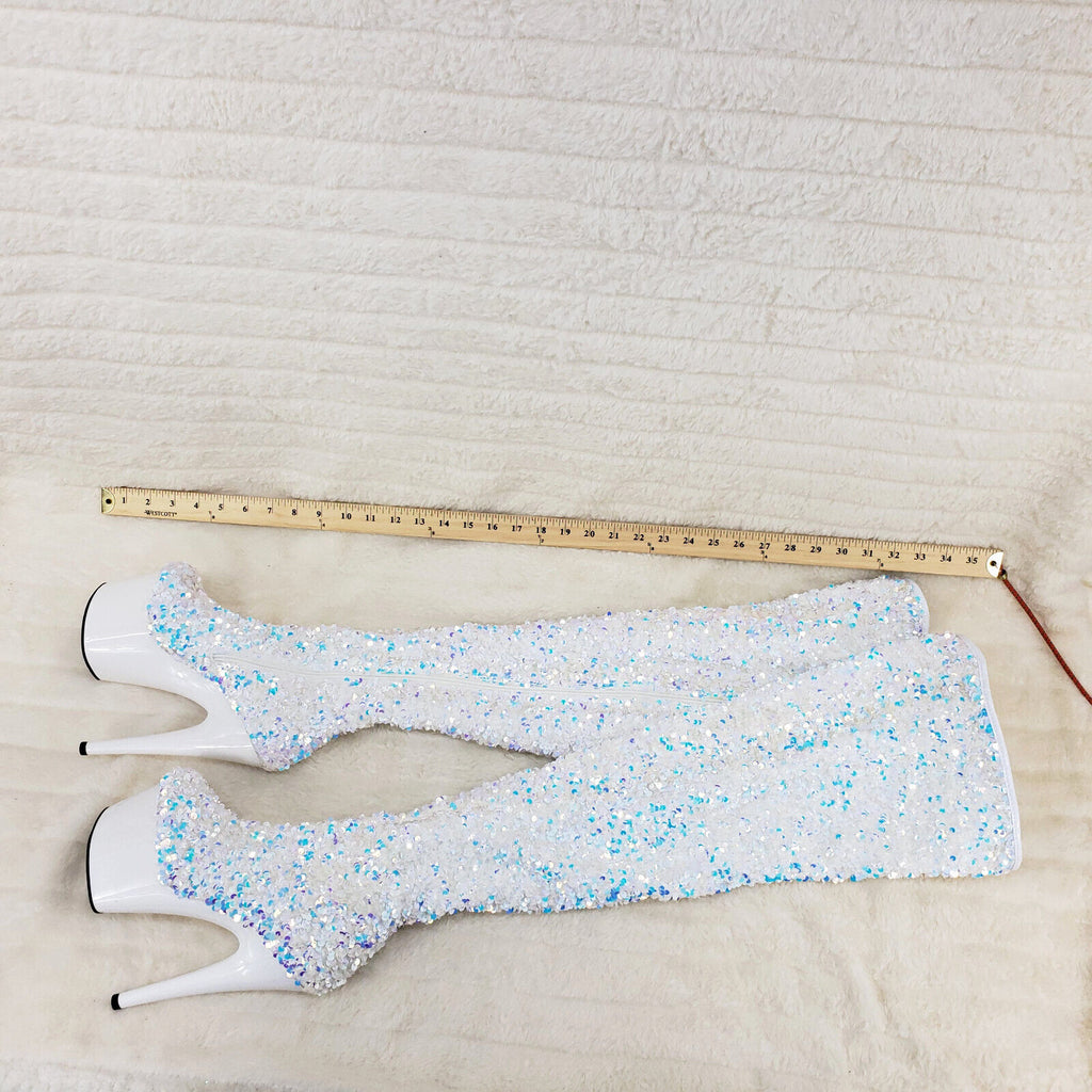 Adore 3020 White Multi Sequin High Heel Platform Thigh High Boots US Sizes NY - Totally Wicked Footwear