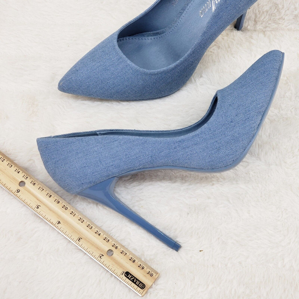 Fabio Medium Denim High Heel Shoes Pointy Toe Pump 7-11 - Totally Wicked Footwear