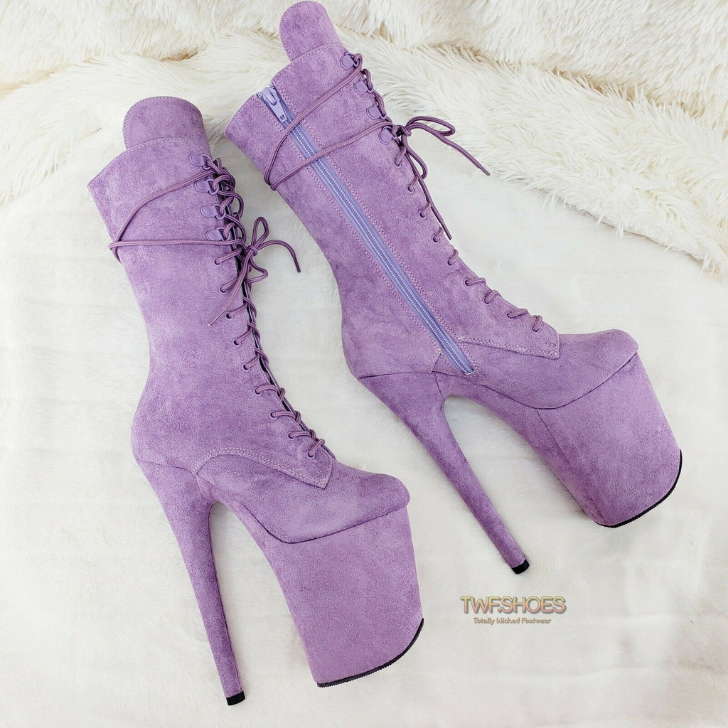 Flamingo 1050FS Lilac Purple V-Suede 8" Heel Platform Mid Calf Boots US 6-12 NY - Totally Wicked Footwear