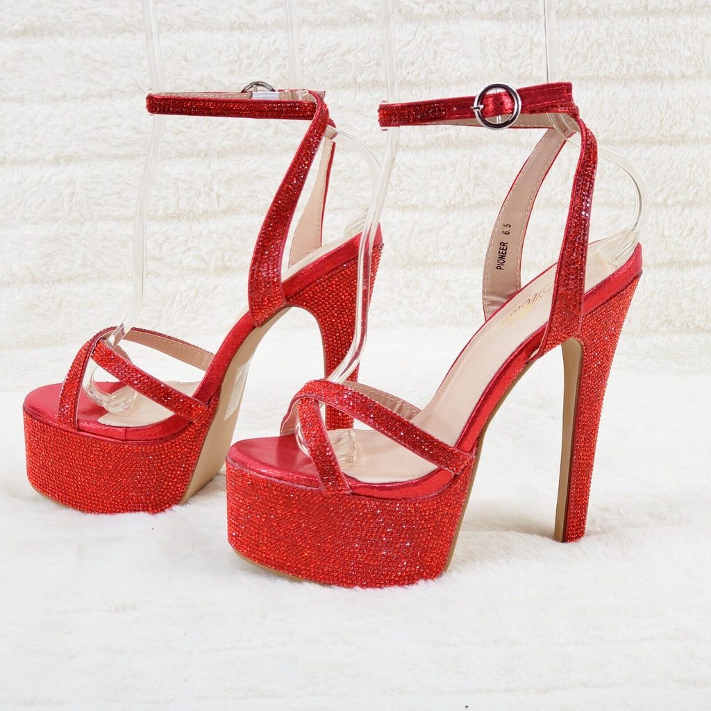 Bejeweled Pioneer Red Sparkling Rhinestone Platform 6.5" Heels Shoes - Totally Wicked Footwear