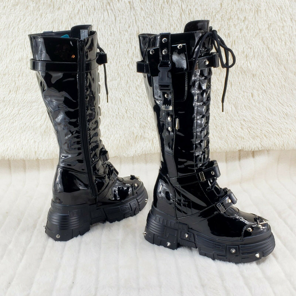 Wang Black Patent Punk Festival 2" Platform 4.5" Wedge Knee Boot Space Cookies - Totally Wicked Footwear