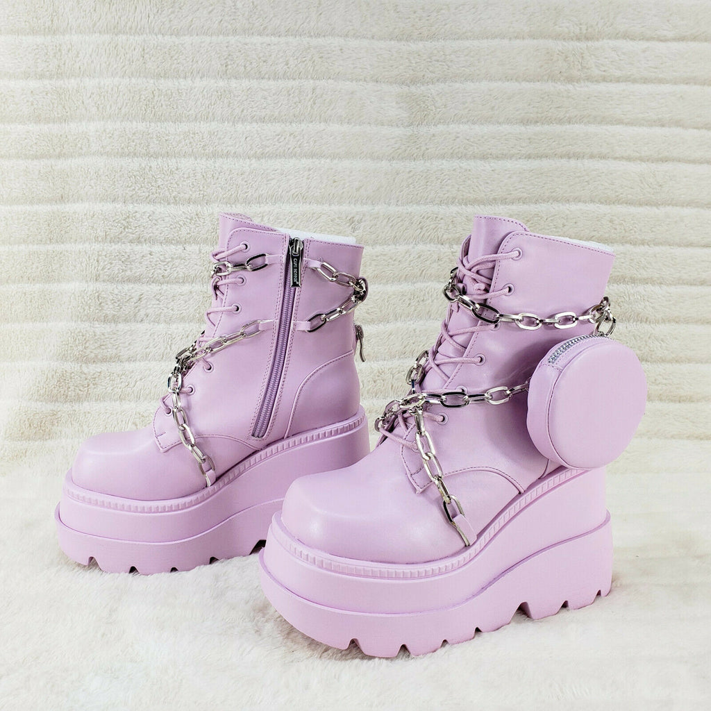 Vibrate Pink Platform 4.5" Wedge Heel Ankle Boots Chain & Storage Pouch - Totally Wicked Footwear