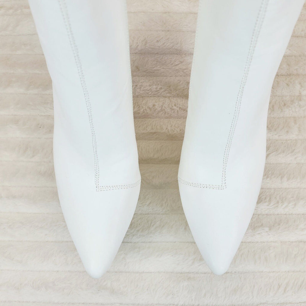 Kinder Pointy Toe Platform Stiletto Heel Ankle Boots Bright White Stretch - Totally Wicked Footwear