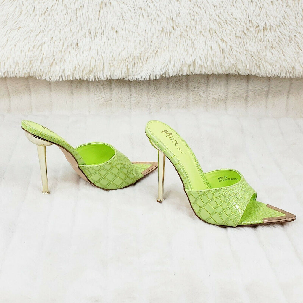 Venus Lime Green Slim High Heel Pointy Toe Slip On Sandals Slides Clogs - Totally Wicked Footwear
