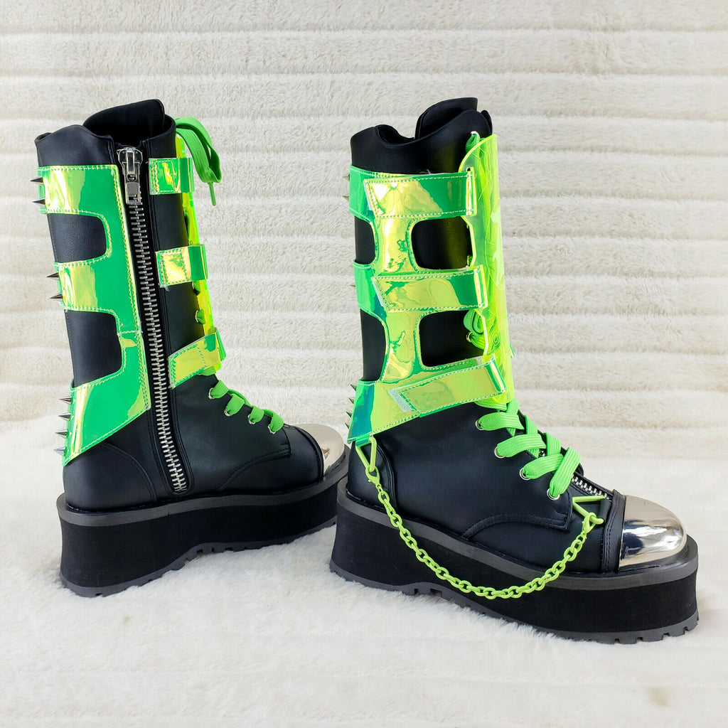 GraveDigger 255 Neon Green Shin Gaurd Mid Calf Boots Men Sizes NY IN HOUSE - Totally Wicked Footwear