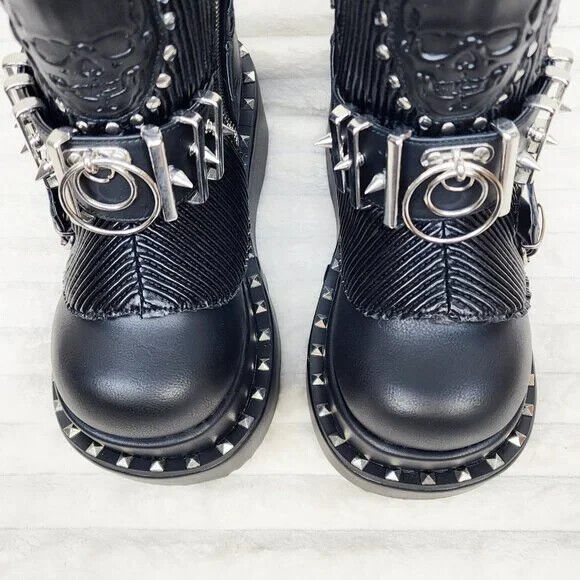 Stud & Skull Patch Black Matte Bear 150 Platform Ankle Boots Goth Punk Rave NY - Totally Wicked Footwear