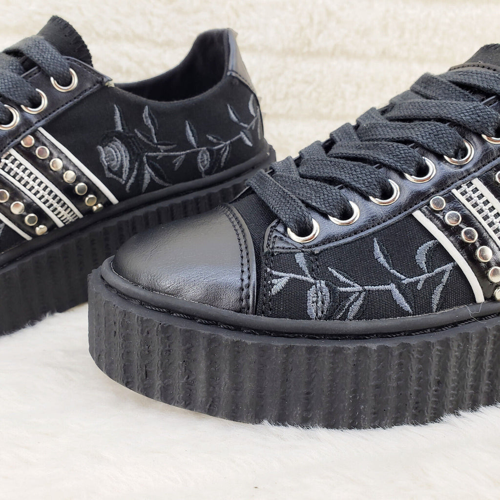 Sneeker Gothic Rose Embroidered Creeper Sneaker Punk Goth NY - Totally Wicked Footwear