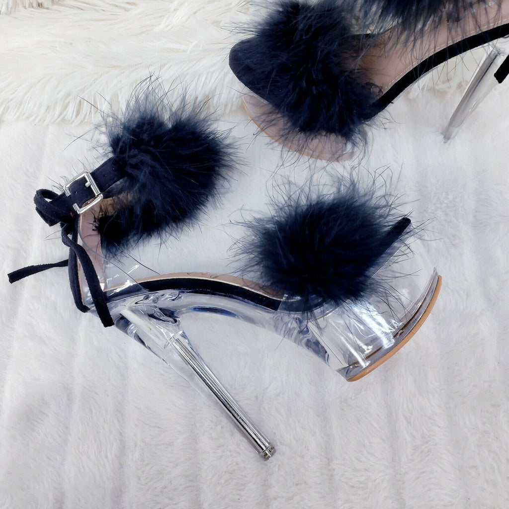 Black Marabou Feather Platform Shoes Sandals 6" High Heel Sandals Shoes - Totally Wicked Footwear