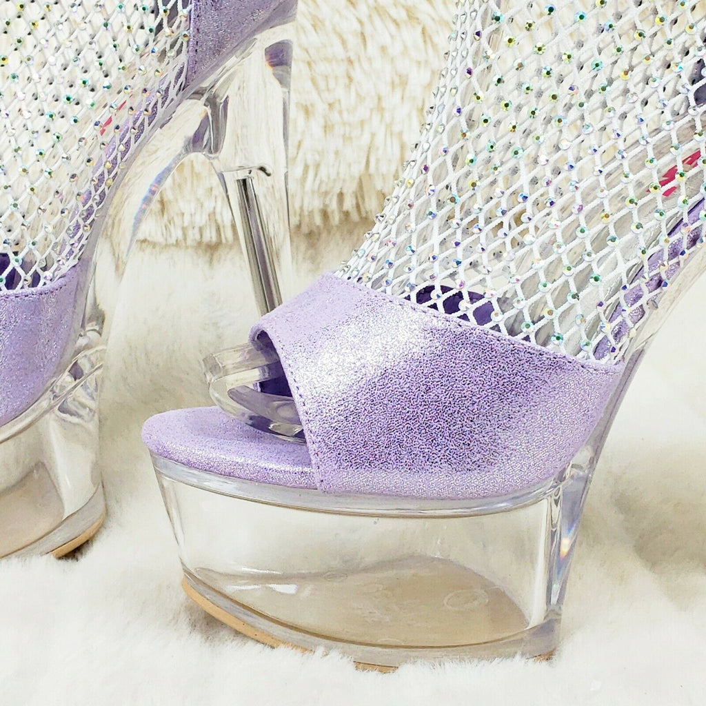 765 Voltaire Lilac Purple Mesh Rhinestone Clear Platform Heels Shootie Boots - Totally Wicked Footwear