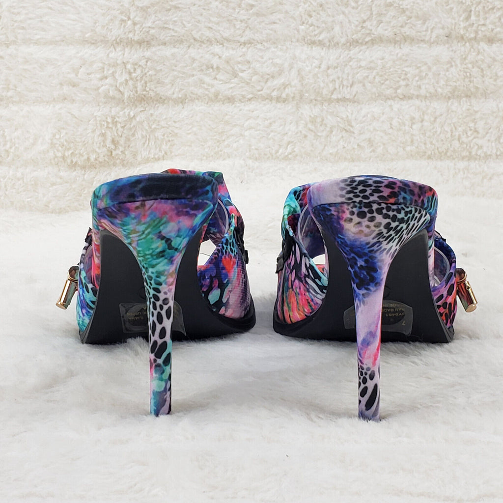 iliana Slip On Sqaure Open Toe High Heel Clogs Mules Slides Multi Color Print - Totally Wicked Footwear