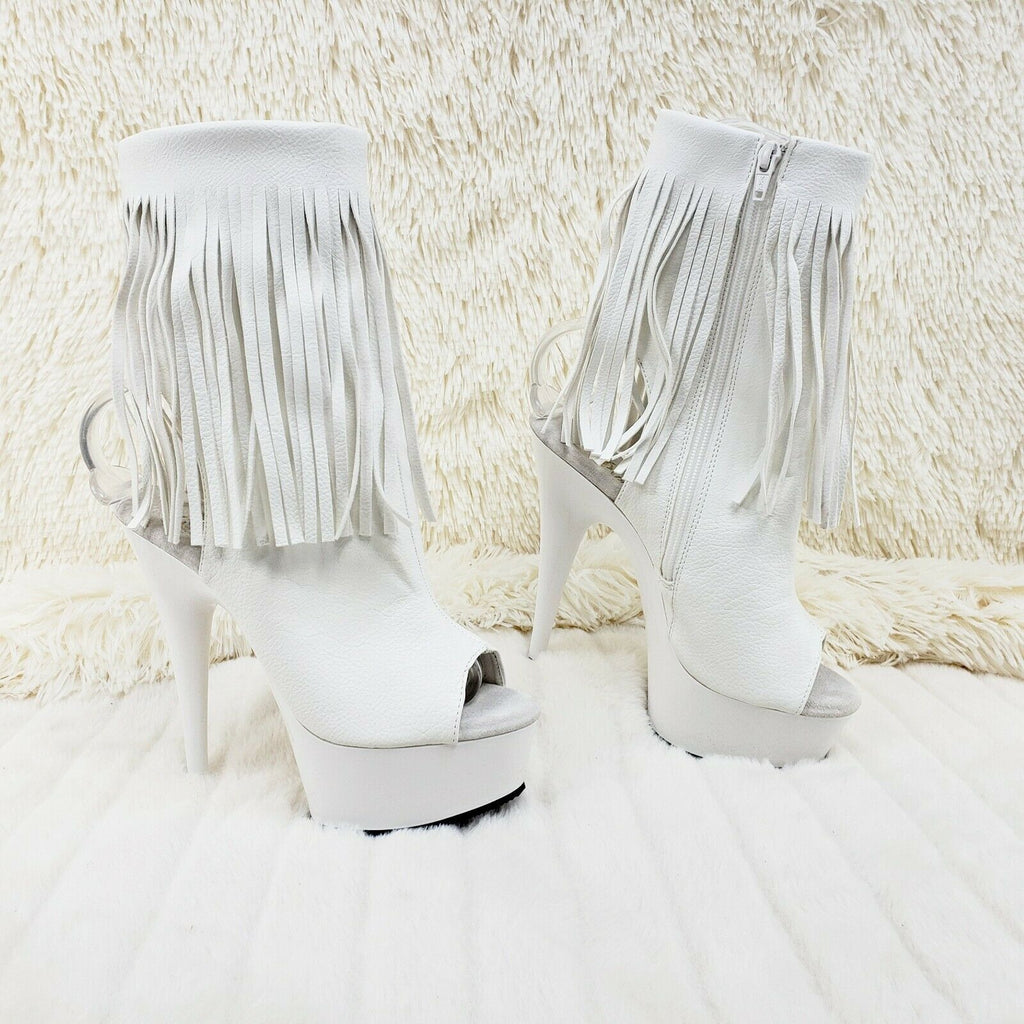 Delight 1019 White Fringe Open Back/Toe Platform Ankle Boots NY - Totally Wicked Footwear