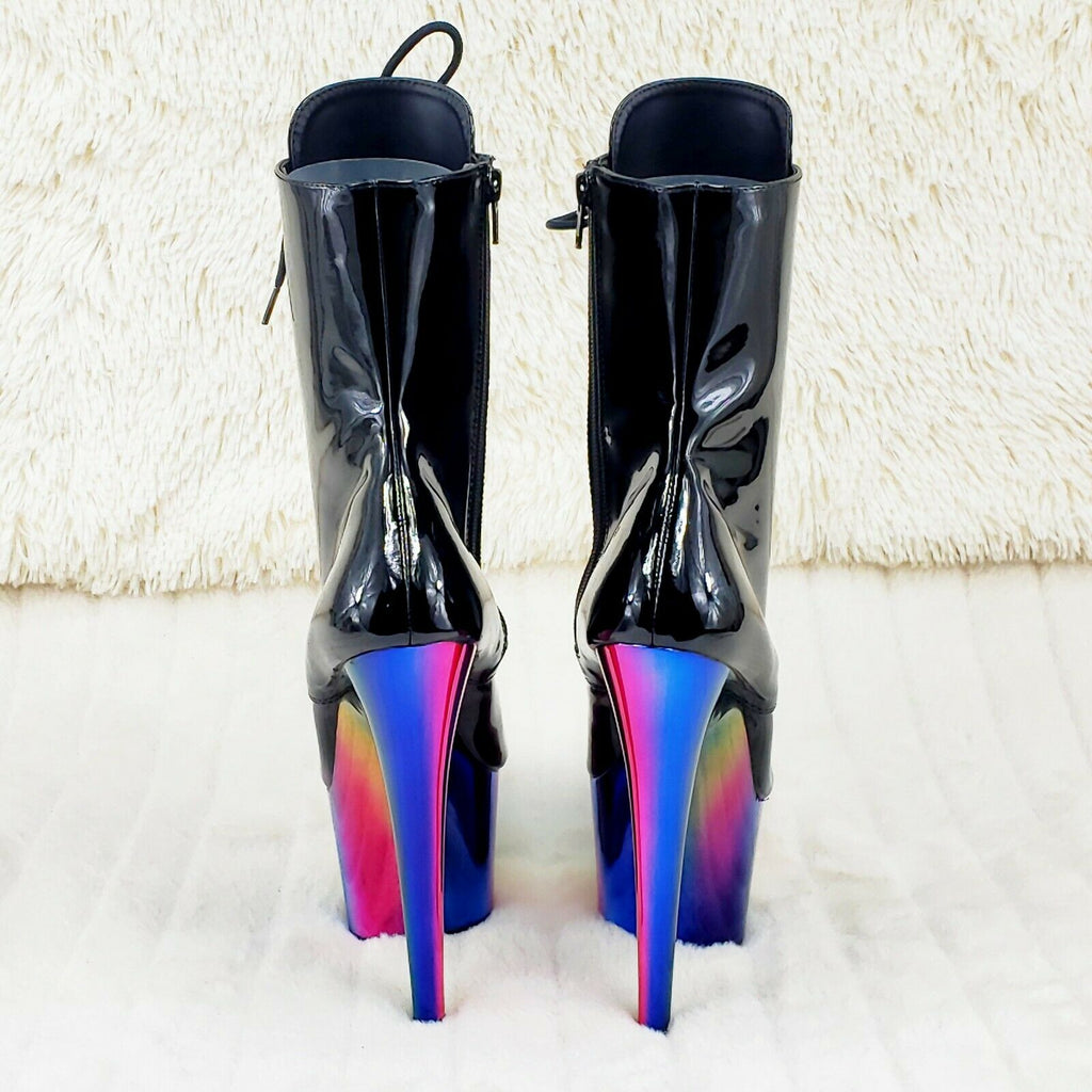Adore 1020RC Black Patent Rainbow Platform 7" High Heel Ankle Boots NY 7 - 13 - Totally Wicked Footwear
