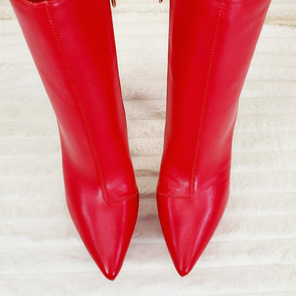 Kinder Pointy Toe Platform Stiletto Heel Ankle Boots Bright Red Stretch - Totally Wicked Footwear