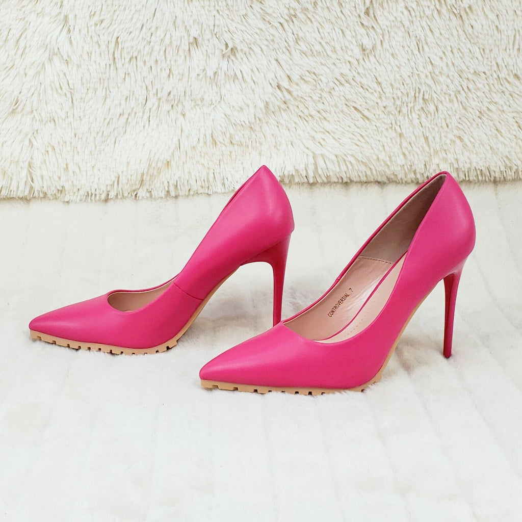Revenge Fuchsia 4.5" High Heel Shoes Pointy Toe Pump Lug Sole 7-11 - Totally Wicked Footwear