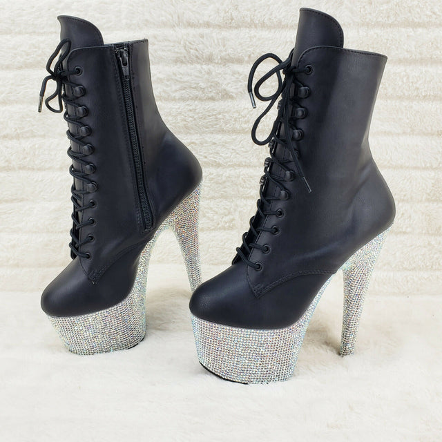 Bejeweled 1020 Rhinestone Platform Lace Up Ankle Boots 7" High Heels IN HOUSE - Totally Wicked Footwear