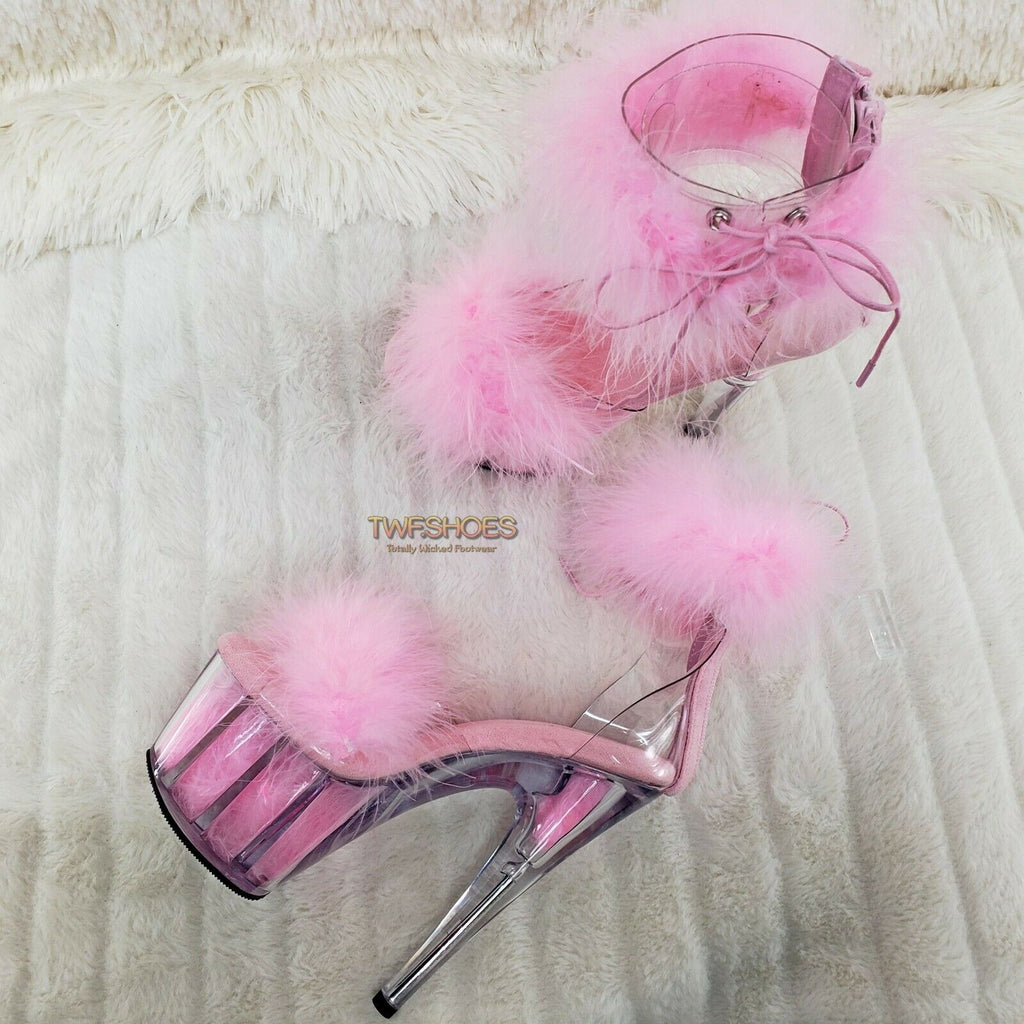 Adore 724 BabyPink Marabou Platform Shoes Sandals 7" High Heel Shoes NY - Totally Wicked Footwear