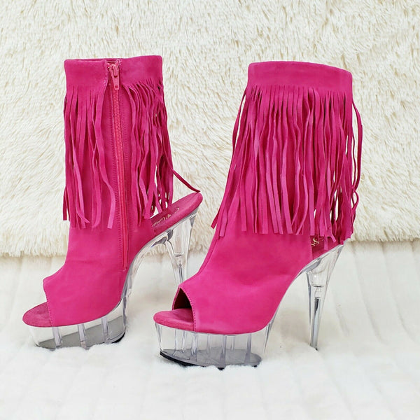 Delight 1019 Hot Pink Suede Fringe Open Back Toe Platform Ankle Boots Size 14 NY Totally Wicked Footwear