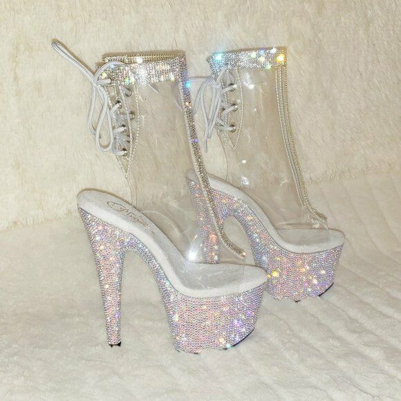 1018C Bejeweled Rhinestone Platform & Trim Ankle Boots High Heels Shoes Shooties - Totally Wicked Footwear