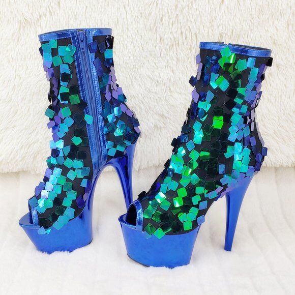 Delight 1031SQ Green Mermaid Sequin Ankle Boot 7" High Heel Shoe Sizes 11 NY - Totally Wicked Footwear