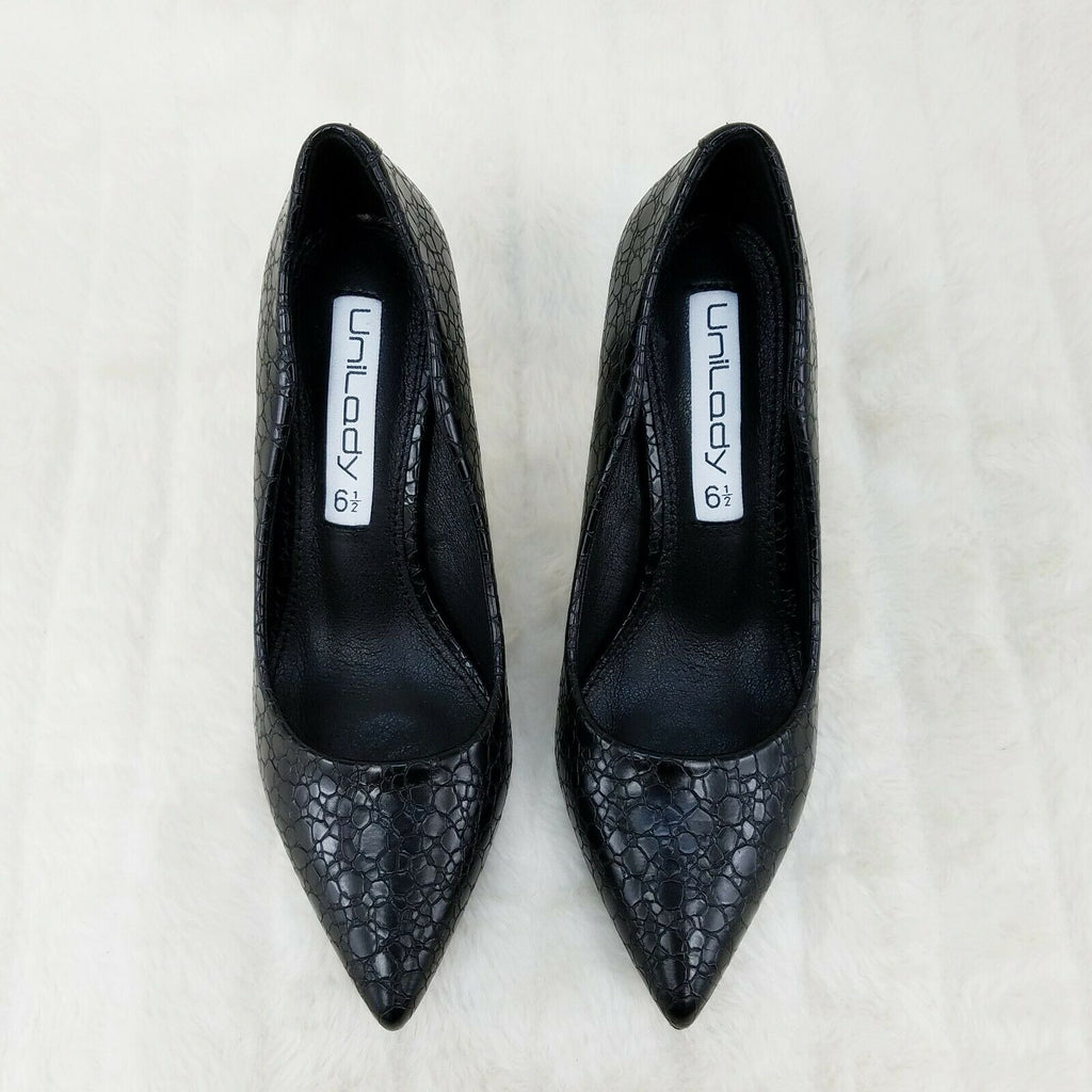 Monica Textured 3.5" Heel Pointy Toe Pump Shoes Black - Totally Wicked Footwear