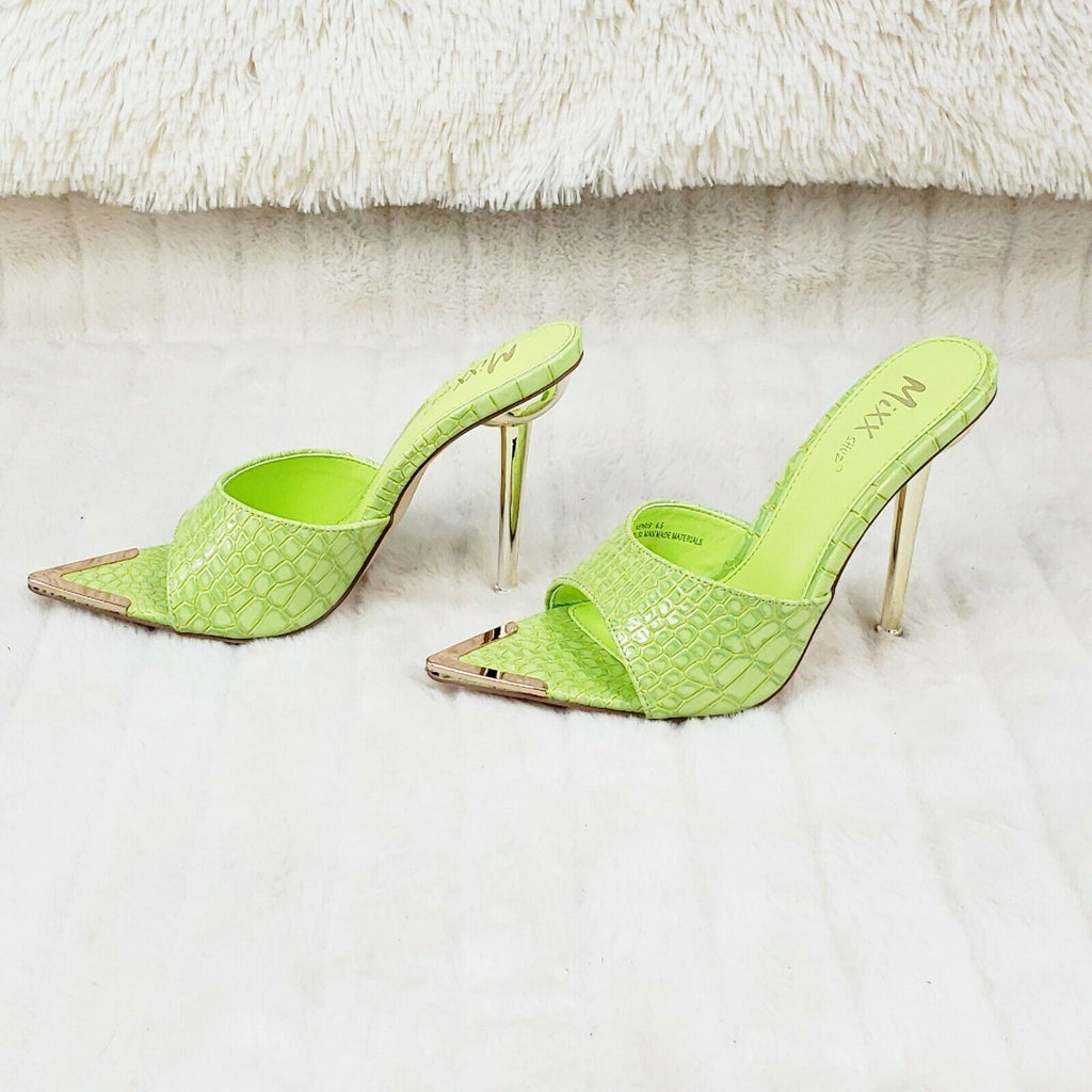 Venus Lime Green Slim High Heel Pointy Toe Slip On Sandals Slides Clogs - Totally Wicked Footwear