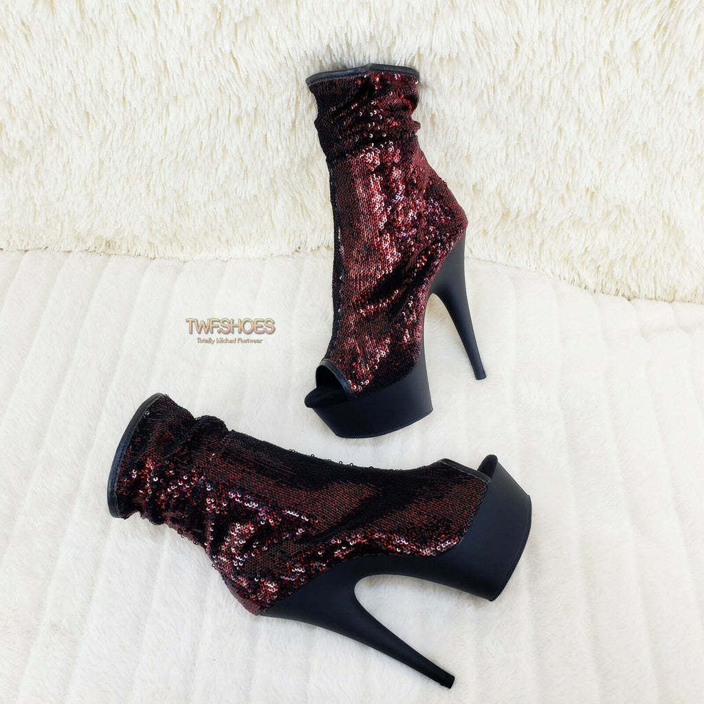 Delight 1008SQ Black Burgundy Red Sequin Slouchy Ankle Boot 6" High Heels NY - Totally Wicked Footwear