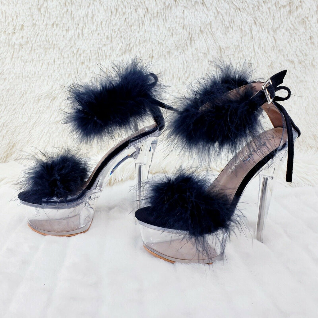Black Marabou Feather Platform Shoes Sandals 6" High Heel Sandals Shoes - Totally Wicked Footwear