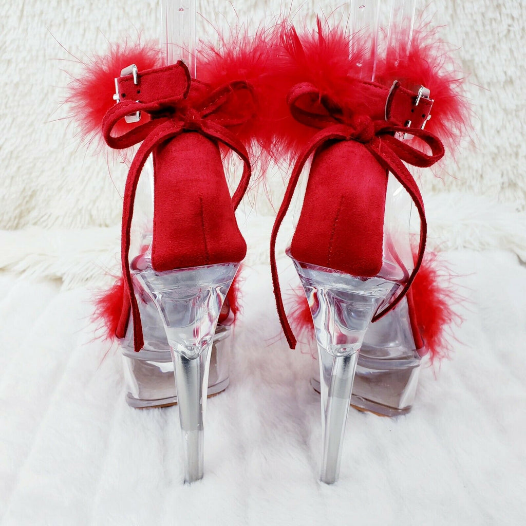 Red Marabou Feather Platform Shoes Sandals 6" High Heel Sandals Shoes - Totally Wicked Footwear