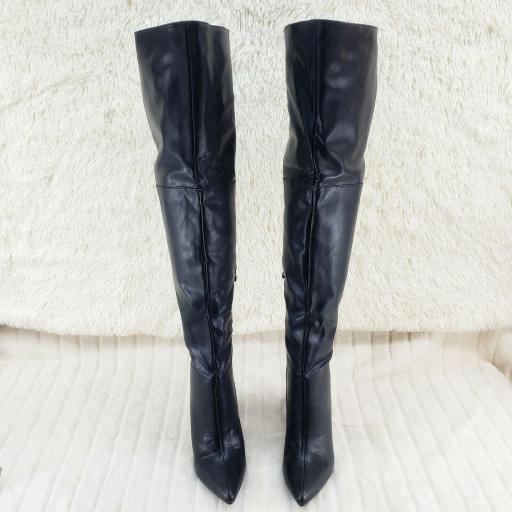 Dangerous Wide Split Top Thigh High Boots 4" Heels Black Matte - Totally Wicked Footwear
