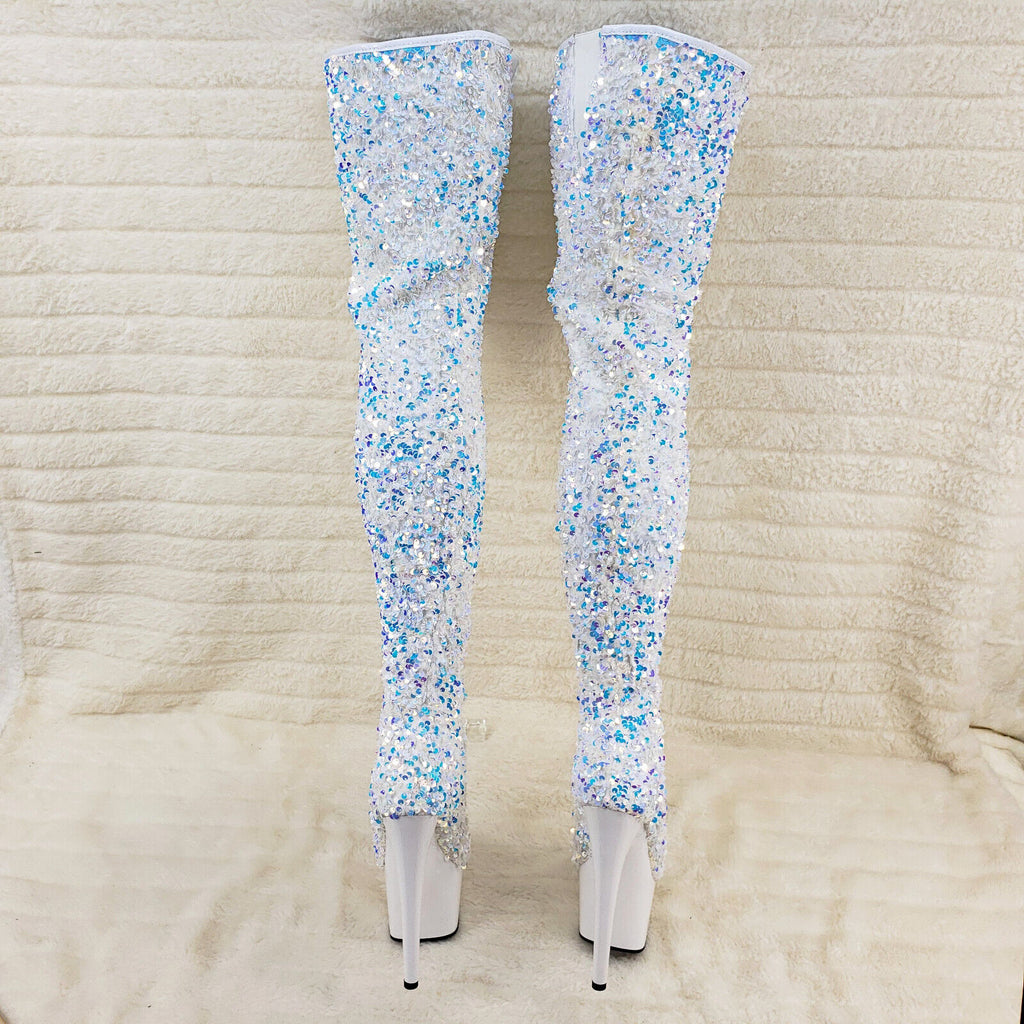 Adore 3020 White Multi Sequin High Heel Platform Thigh High Boots US Sizes NY - Totally Wicked Footwear