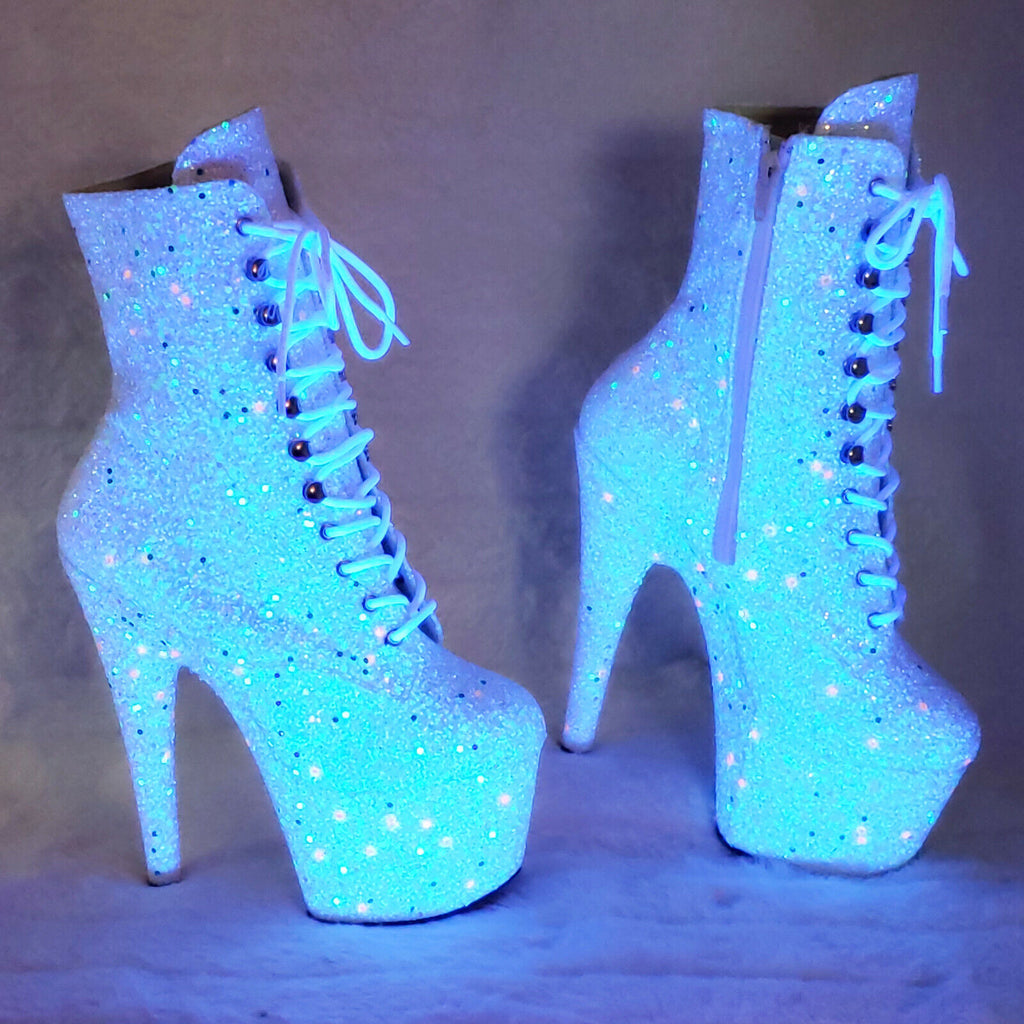 Adore 1020GDLG White UV Glitter Platform Ankle Boots 7" High Heels IN HOUSE - Totally Wicked Footwear