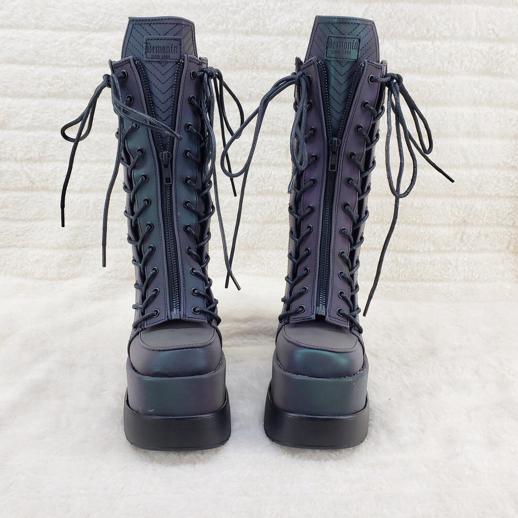 Void Purple Green Reflective Platform Wedge Mid Calf Boots IN HOUSE NY Demonia - Totally Wicked Footwear