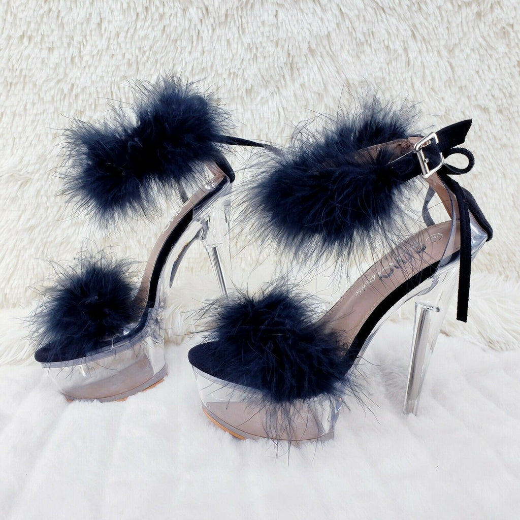 Black Marabou Feather Platform Shoes Sandals 6" High Heel Sandals Shoes - Totally Wicked Footwear