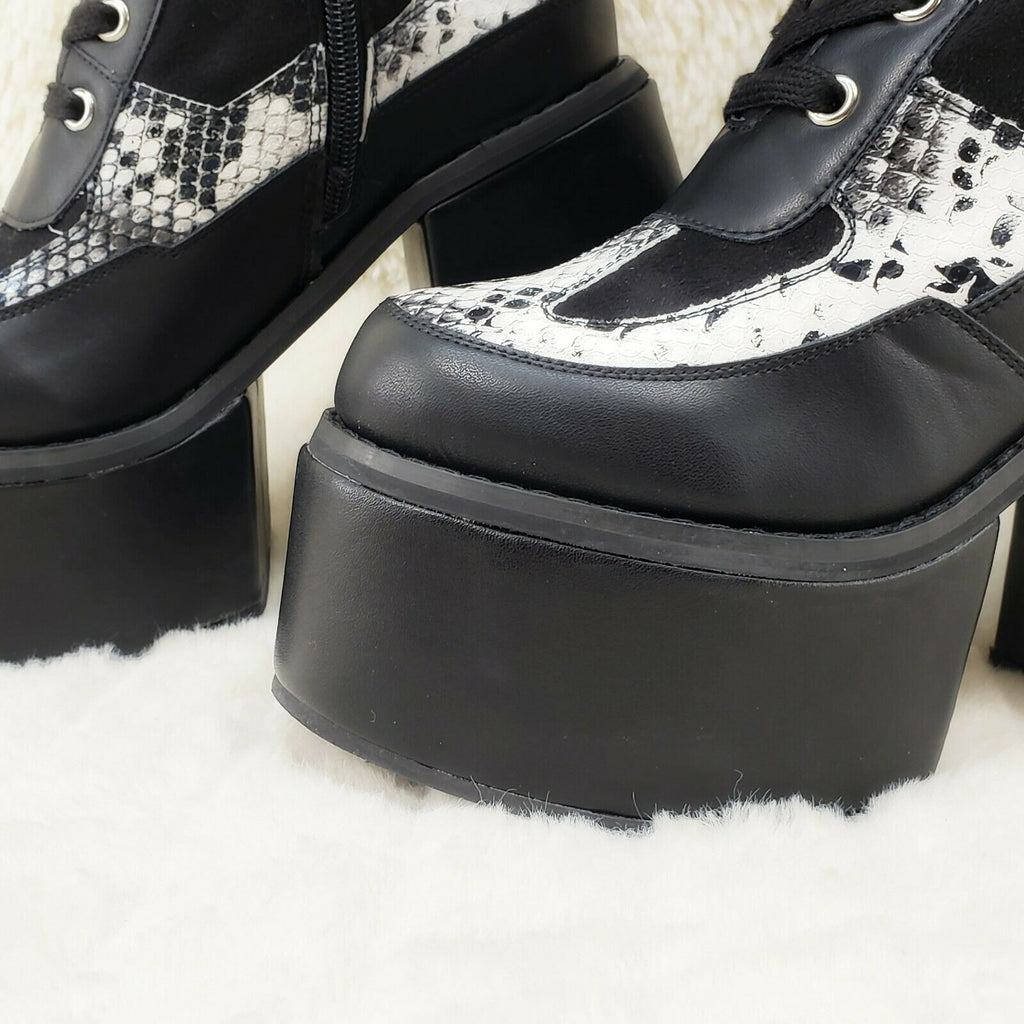 Blogger Block Heel Lace up Platform Goth Punk Festival Knee Boots - Totally Wicked Footwear