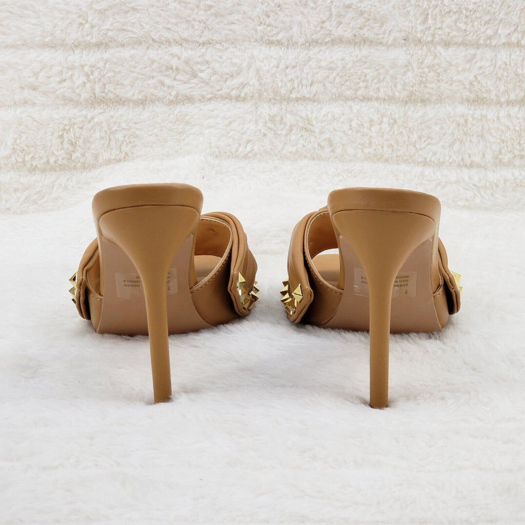 Darian Slip On Tan Open Toe High Heel Clogs Mules Slides - Totally Wicked Footwear