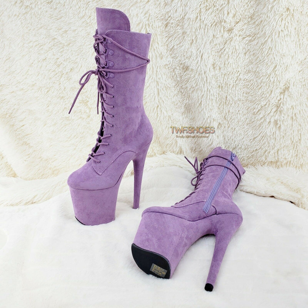 Flamingo 1050FS Lilac Purple V-Suede 8" Heel Platform Mid Calf Boots US 6-12 NY - Totally Wicked Footwear