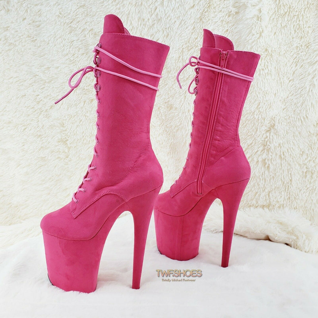 Flamingo 1050FS Hot Pink V-Suede 8" Heel Platform Mid Calf Boots US sizes NY - Totally Wicked Footwear