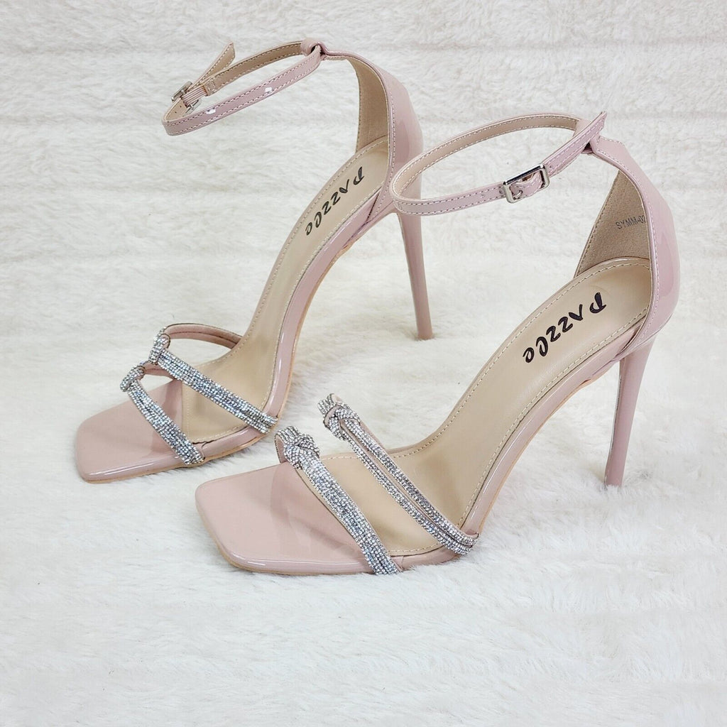 Symm Nude Patent Rhinestone Strap High Heel Stiletto Shoes - Totally Wicked Footwear