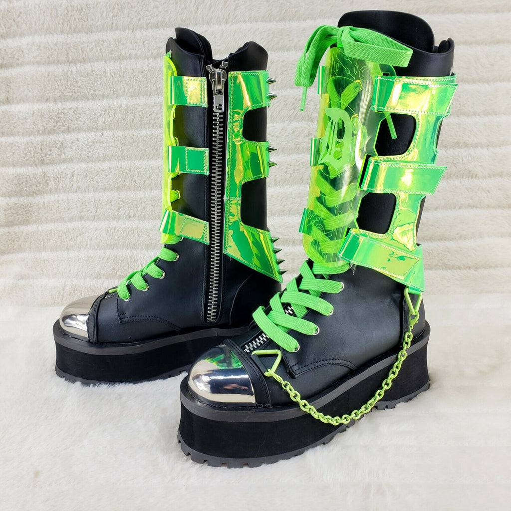 GraveDigger 255 Neon Green Shin Gaurd Mid Calf Boots Men Sizes NY IN HOUSE - Totally Wicked Footwear