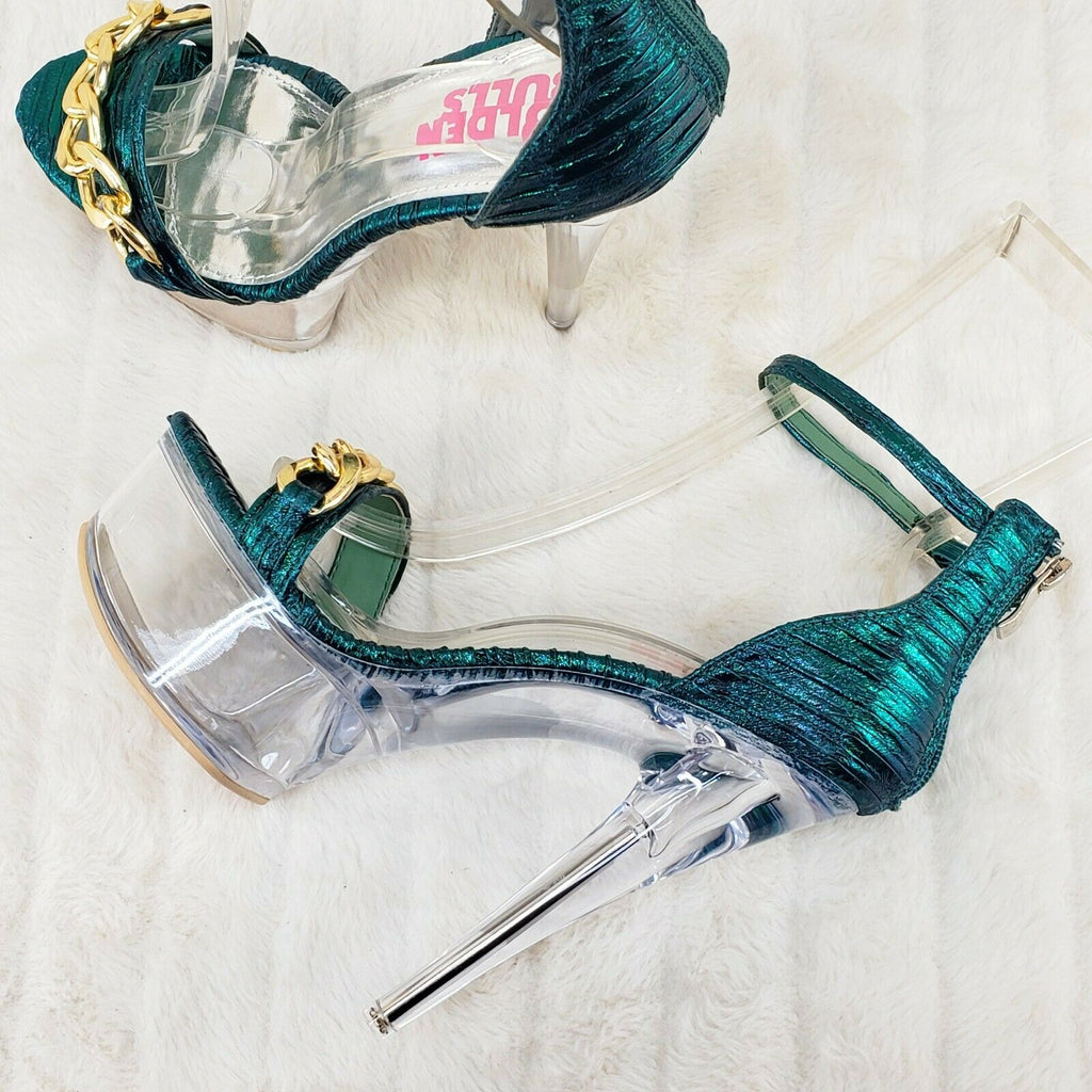 Voltaire Shimmery Green Closed Back Clear Platform High Heels - Totally Wicked Footwear