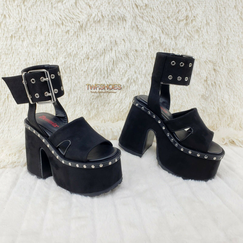 Demonia 102 Camel Stacked Black Velvet Platform Sandals Goth Punk 6-12 NY - Totally Wicked Footwear